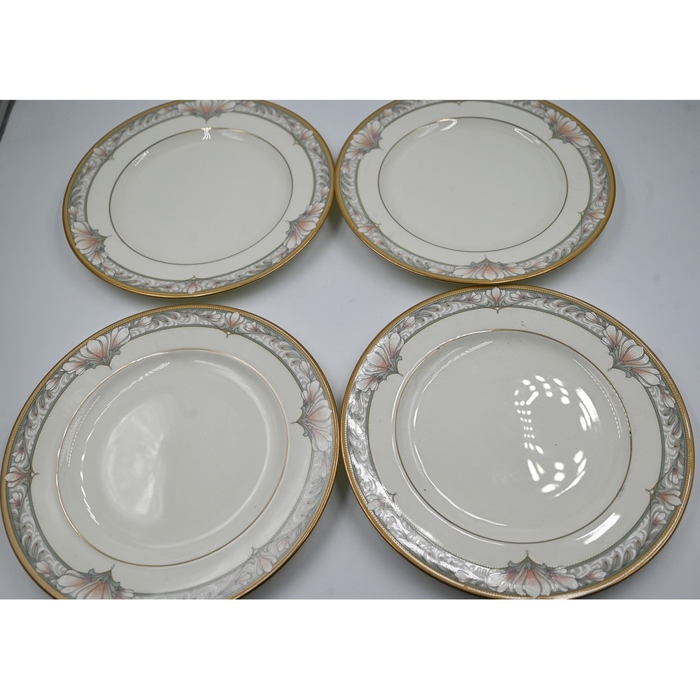 Noritake Barrymore 9737 Bone China Salad Plates Set of 4 Gold Trim Japan 8.25in